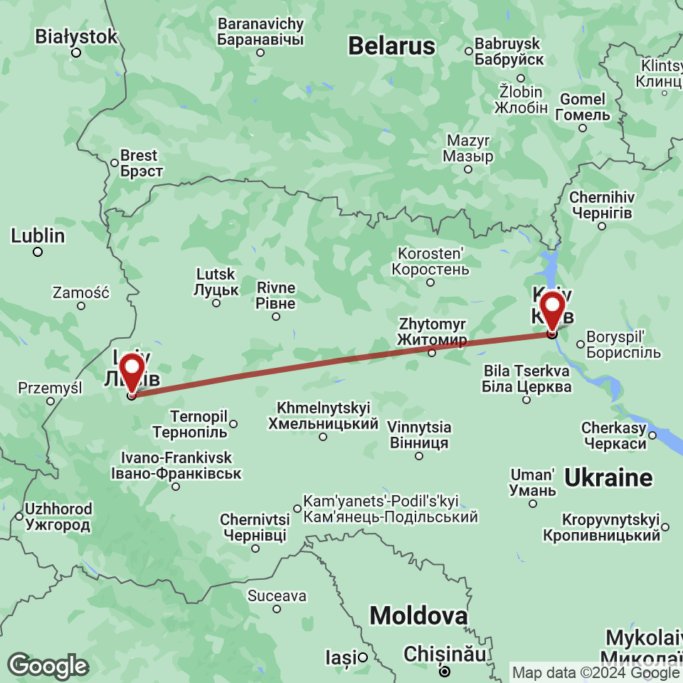 Route for Kyiv, Lviv tour